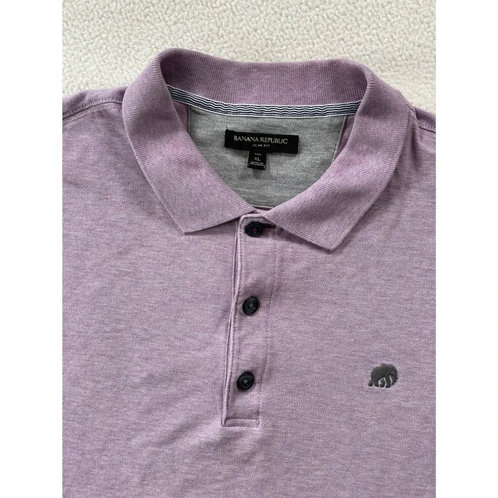 Banana Republic Mens Extra Large Tall Polo Shirt Purple Slim Fit‎ Elephant Logo